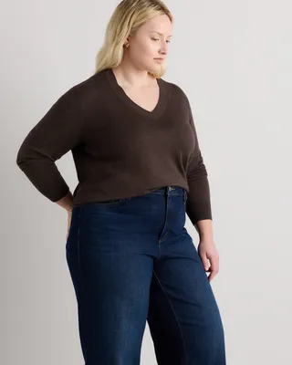 Quince Quince | Women's Lightweight Cotton Cashmere V-Neck Sweater in Mocha Heather — Women Autumn brown Sweaters & Knits