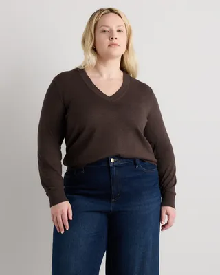 Quince Quince | Women's Lightweight Cotton Cashmere V-Neck Sweater in Mocha Heather — Women Autumn brown Sweaters & Knits