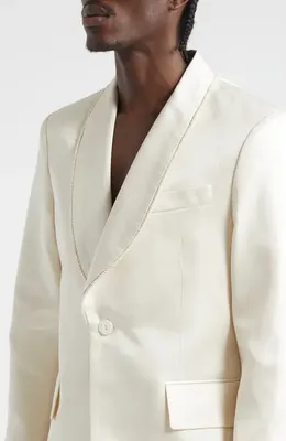 Bode Bode Shawl Collar Silk Twill Tuxedo Jacket in Ecru — Men Spring white Outerwear