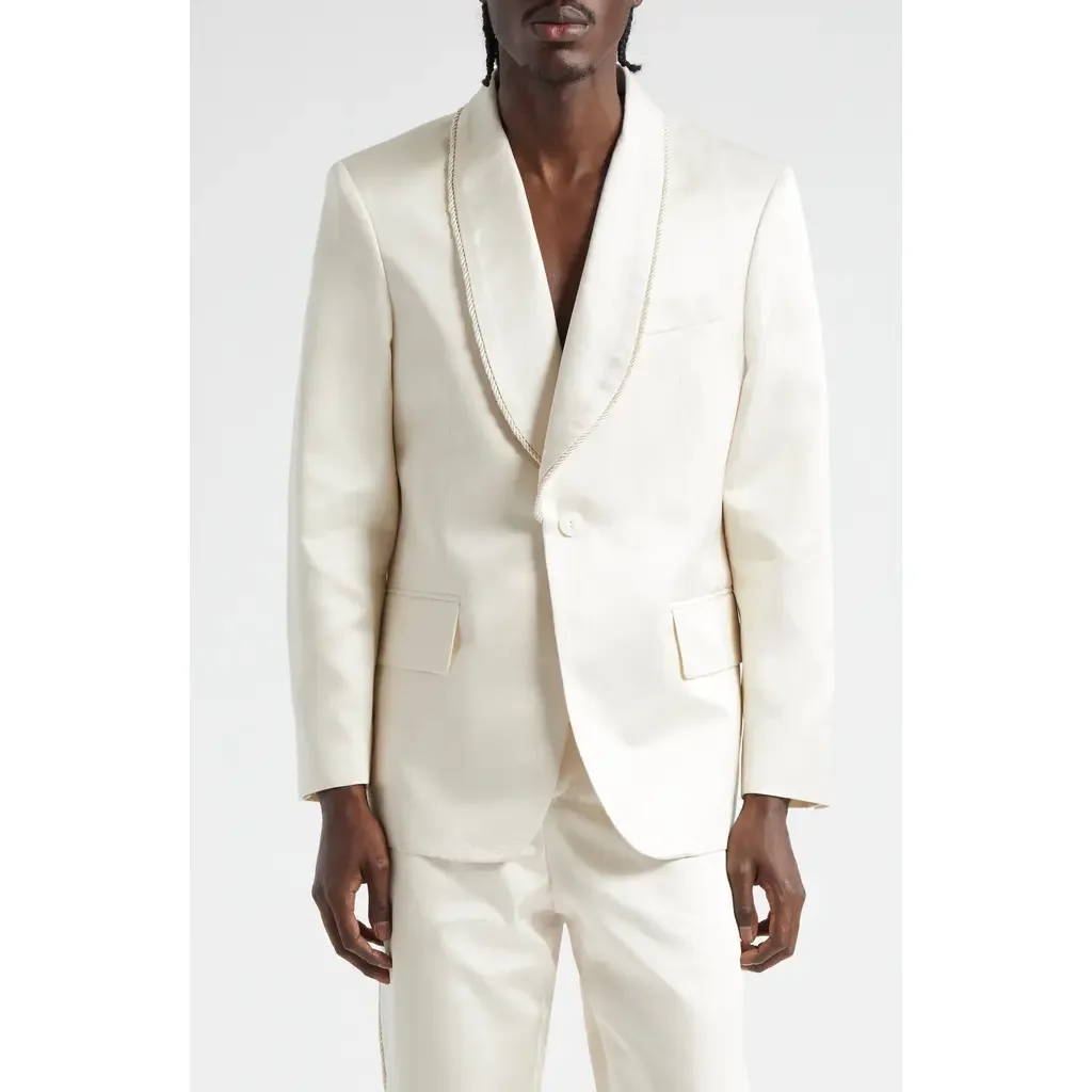 Bode Bode Shawl Collar Silk Twill Tuxedo Jacket in Ecru — Men Spring white Outerwear