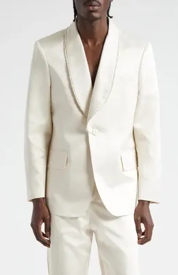 Bode Bode Shawl Collar Silk Twill Tuxedo Jacket in Ecru — Men Spring white Outerwear