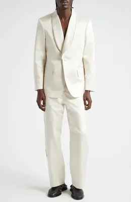 Bode Bode Shawl Collar Silk Twill Tuxedo Jacket in Ecru — Men Spring white Outerwear