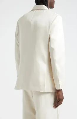 Bode Bode Shawl Collar Silk Twill Tuxedo Jacket in Ecru — Men Spring white Outerwear