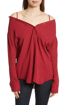 Theory Theory Tamalee Silk Shirt in Bright Raspberry — Women Autumn red Tops