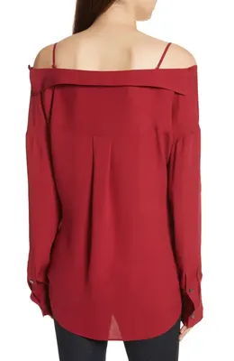 Theory Theory Tamalee Silk Shirt in Bright Raspberry — Women Autumn red Tops
