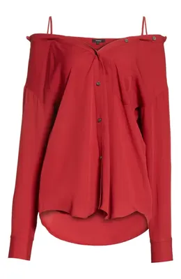 Theory Theory Tamalee Silk Shirt in Bright Raspberry — Women Autumn red Tops