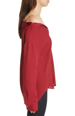 Theory Theory Tamalee Silk Shirt in Bright Raspberry — Women Autumn red Tops