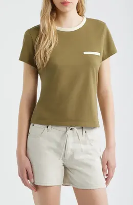 FRAME FRAME The Piqué Baby Tee in Military Multi — Women Autumn grey Tops