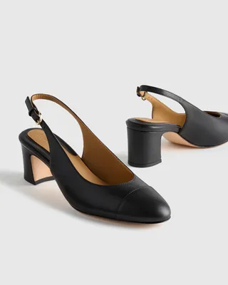 Quince Quince | Women's Italian Leather 65mm Cap Toe Slingback in Black — Women Winter black Accessories