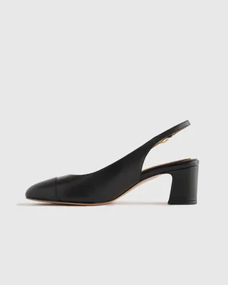 Quince Quince | Women's Italian Leather 65mm Cap Toe Slingback in Black — Women Winter black Accessories