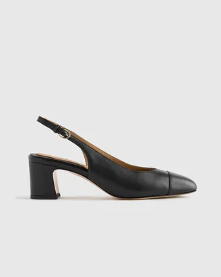 Quince Quince | Women's Italian Leather 65mm Cap Toe Slingback in Black — Women Winter black Accessories