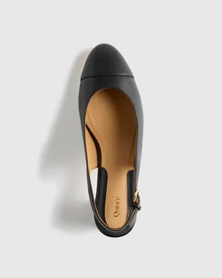Quince Quince | Women's Italian Leather 65mm Cap Toe Slingback in Black — Women Winter black Accessories