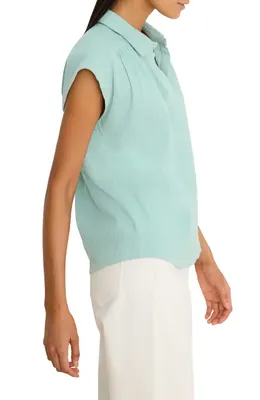 NIC+ZOE NIC+ZOE Coastal Crinkle Cotton Blend Top in Aquifer — Women Summer silver Tops