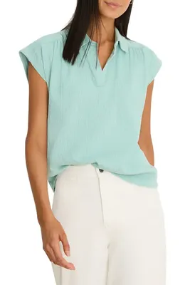NIC+ZOE NIC+ZOE Coastal Crinkle Cotton Blend Top in Aquifer — Women Summer silver Tops
