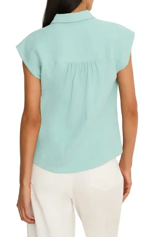 NIC+ZOE NIC+ZOE Coastal Crinkle Cotton Blend Top in Aquifer — Women Summer silver Tops