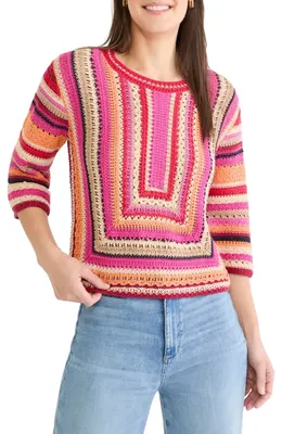NIC+ZOE NIC+ZOE Pastiche Mix Stitch Sweater in Pink Multi — Women Spring red Tops