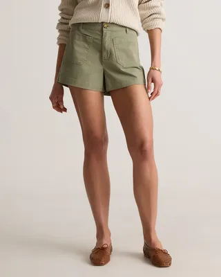 Quince Quince | Women's Stretch Cotton Chino Patch Pocket Shorts in Olive — Women Autumn green Shorts