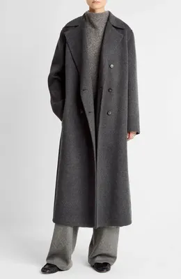 Vince Vince Double Breasted Wool Blend Coat in Charcoal — Women Winter black Outerwear