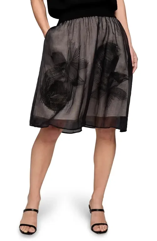 NIC+ZOE NIC+ZOE Embroidered Mesh Skirt in Black Multi — Women Winter black Skirts
