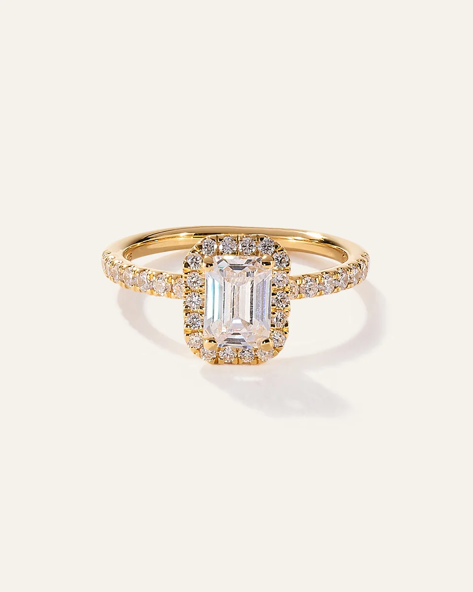 Quince Quince Women's Lab Grown Diamond Emerald Halo Pave Engagement Ring 1ct in Yellow Gold — Women Spring camel Accessories