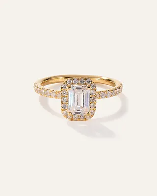 Quince Quince Women's Lab Grown Diamond Emerald Halo Pave Engagement Ring 1ct in Yellow Gold — Women Spring camel Accessories