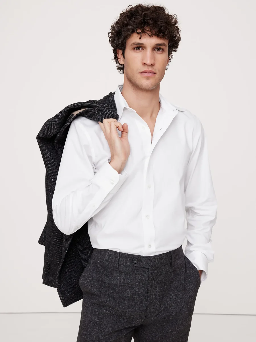 Unknown Slim-Fit Wrinkle-Resistant Dress Shirt in White — Men Winter white Dress Shirts