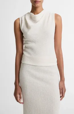 Vince Vince Shadow Grid Cowl Neck Sleeveless Top in Chalk — Women Spring white Tops