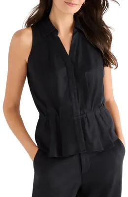 NIC+ZOE NIC+ZOE Cinch Linen Blend Vest in Black Onyx — Women Winter black Tops