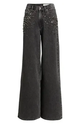 rag & bone rag & bone Featherweight Sofie Embellished High Waist Wide Leg Jeans in Jewel — Women Winter black Jeans & Denim