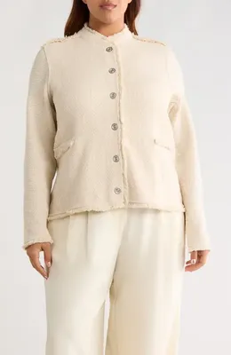 NIC+ZOE NIC+ZOE Fringe Mixed Knit Military Jacket in Neutral Mix — Women Autumn beige Outerwear