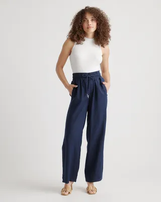 Quince Quince | Women's 100% European Linen Wide Leg Pants in Deep Navy — Women Winter navy Trousers & Chinos
