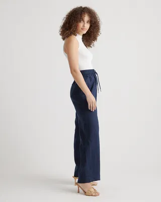 Quince Quince | Women's 100% European Linen Wide Leg Pants in Deep Navy — Women Winter navy Trousers & Chinos