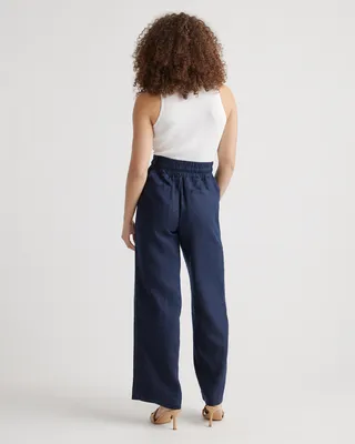 Quince Quince | Women's 100% European Linen Wide Leg Pants in Deep Navy — Women Winter navy Trousers & Chinos