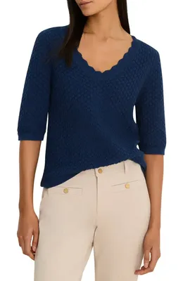 NIC+ZOE NIC+ZOE Scallop Textured Sweater in Rich Indigo — Women Summer navy Tops