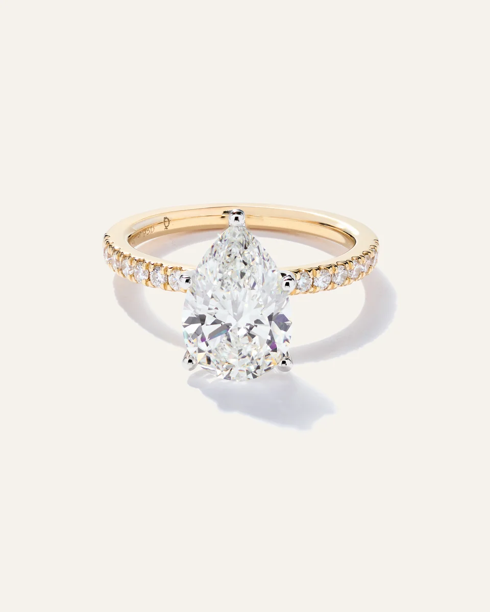Quince Quince | Women's Lab Grown Diamond Pear Petite Pave Engagement Ring 3ct in Yellow Gold — Women Spring gold Accessories