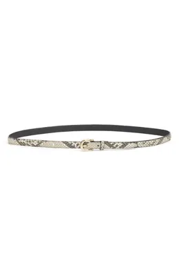 FRAME FRAME The Petite Square Buckle Snakeskin Embossed Leather Belt in Sand Multi — Women Autumn beige Accessories