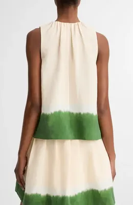 Vince Vince Dip Dye Sleeveless Button-Up Shirt in Porcelain/Herbal — Women Spring white Tops