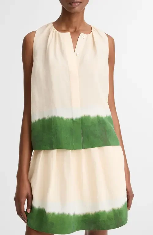 Vince Vince Dip Dye Sleeveless Button-Up Shirt in Porcelain/Herbal — Women Spring white Tops