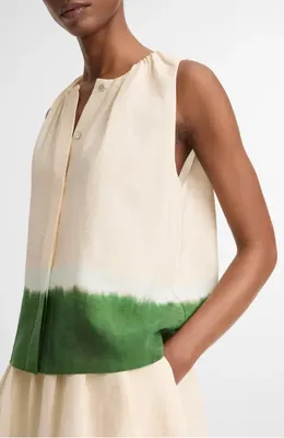 Vince Vince Dip Dye Sleeveless Button-Up Shirt in Porcelain/Herbal — Women Spring white Tops