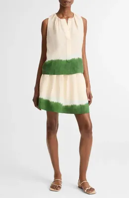 Vince Vince Dip Dye Sleeveless Button-Up Shirt in Porcelain/Herbal — Women Spring white Tops