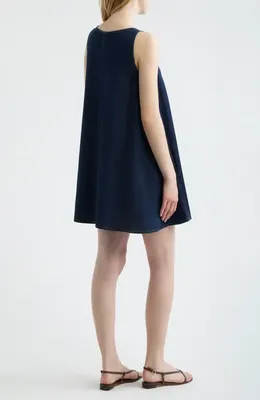 FRAME FRAME Skipper Sleeveless Cotton Blend Denim Trapeze Minidress in Duomo — Women Winter navy Mini Dresses