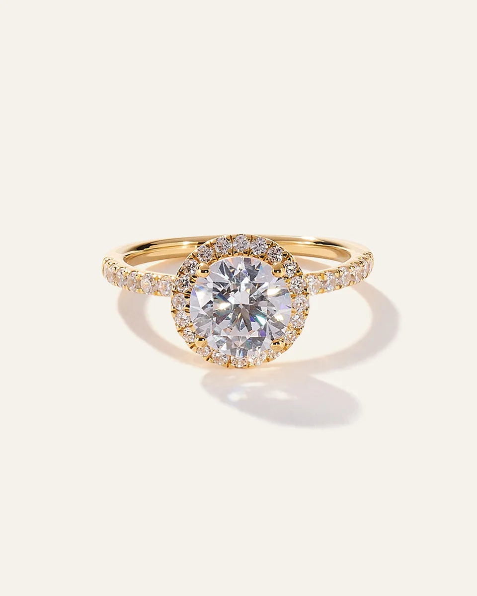 Quince Quince Women's Lab Grown Diamond Round Halo Pave Engagement Ring 1.50ct in Yellow Gold — Women Spring camel Accessories