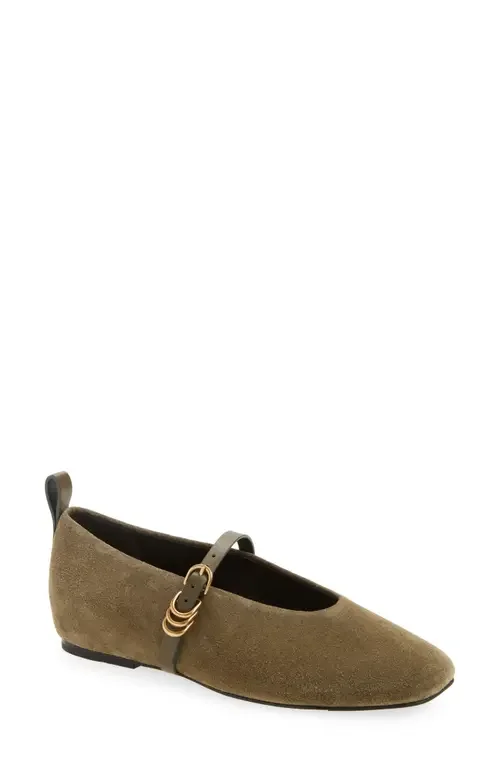 rag & bone rag & bone Spire Mary Jane Flat in Olive Suede — Women Autumn khaki Shoes