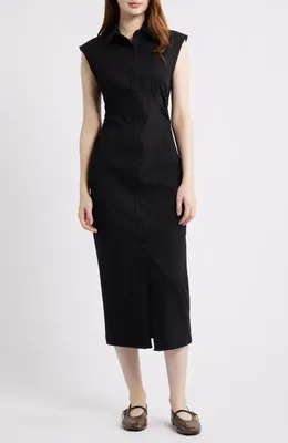 rag & bone rag & bone Leah Airflex Midi Shirtdress in Black — Women Winter black Midi Dresses