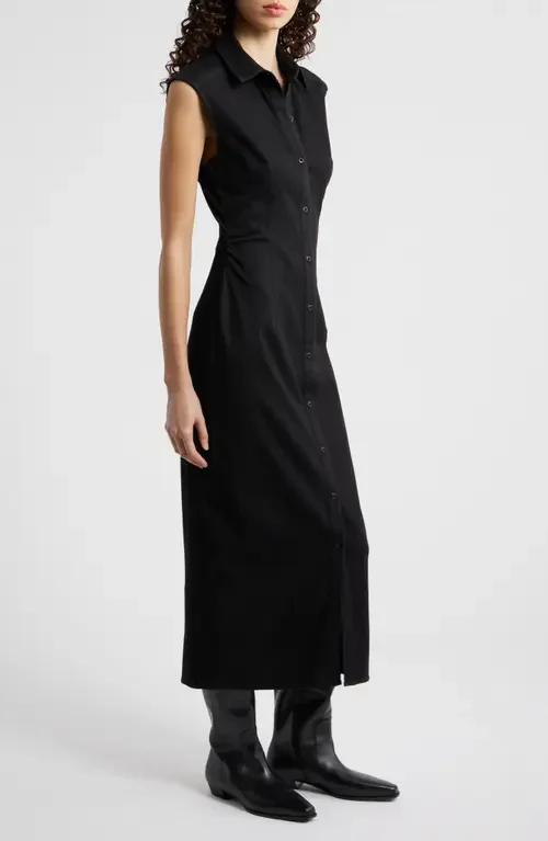 rag & bone rag & bone Leah Airflex Midi Shirtdress in Black — Women Winter black Midi Dresses
