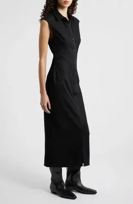 rag & bone rag & bone Leah Airflex Midi Shirtdress in Black — Women Winter black Midi Dresses