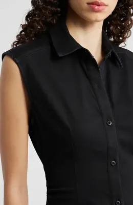 rag & bone rag & bone Leah Airflex Midi Shirtdress in Black — Women Winter black Midi Dresses