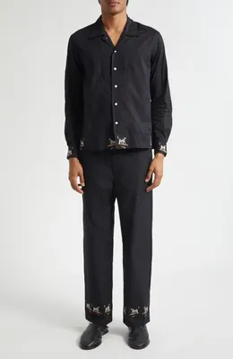 Bode Bode Pointer Side Buckle Cotton Trousers in Black — Men Winter black Pants
