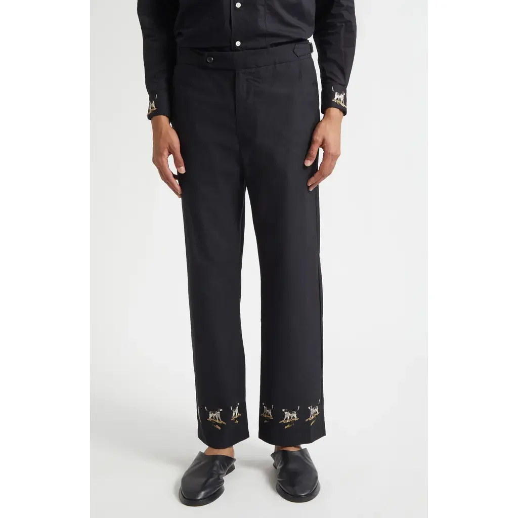 Bode Bode Pointer Side Buckle Cotton Trousers in Black — Men Winter black Pants
