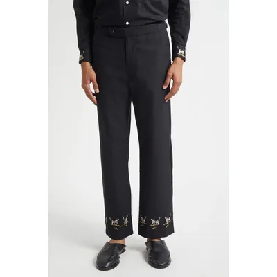 Bode Bode Pointer Side Buckle Cotton Trousers in Black — Men Winter black Pants